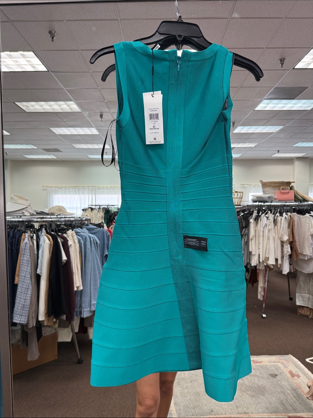 HERVE LEGER A-LINE BANDAGE MINI DRESS TURQUOISE NWT - Picture 7 of 7